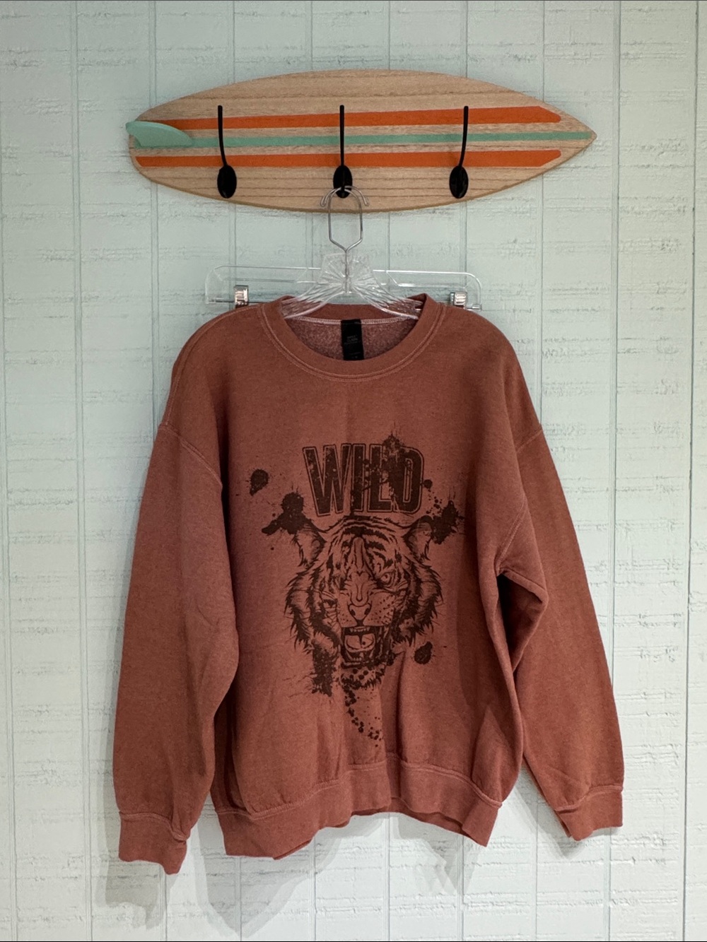 Sweet Claire Brown 'WILD' Tiger Graphic Oversized Crewneck Sweatshirt